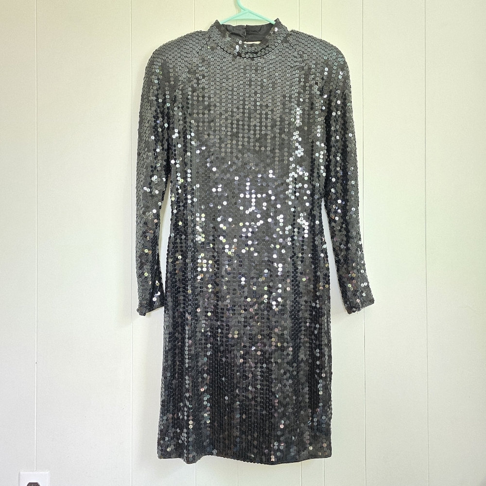 Vintage Niteline long sleeve sequin black dress Size 12 (modern 8-10)